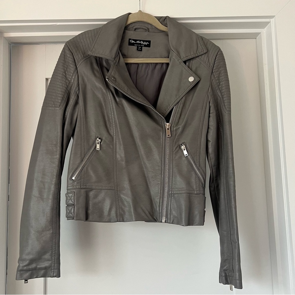 Grey faux leather moto jacket